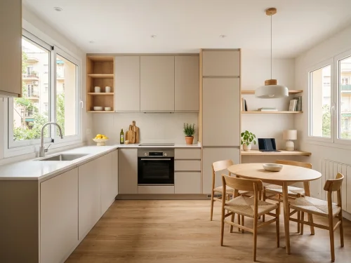 Cocina en L con iluminación regulable en Les Corts