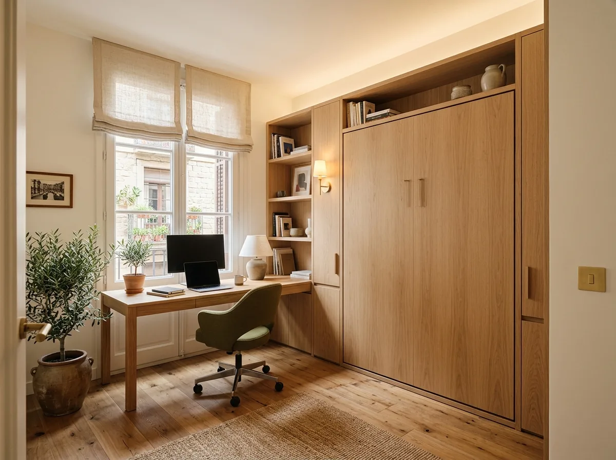 Habitación de invitados y despacho polivalente en Sarrià con cama abatible y escritorio