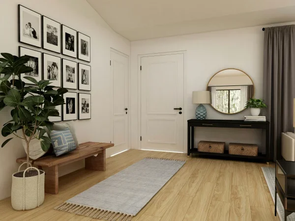 Puerta maciza de interior lacada en blanco mate con manilla negra de diseño en piso de Barcelona