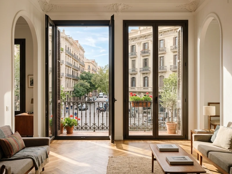 Balconeras señoriales de doble hoja con acristalamiento aislante en finca regia del Eixample
