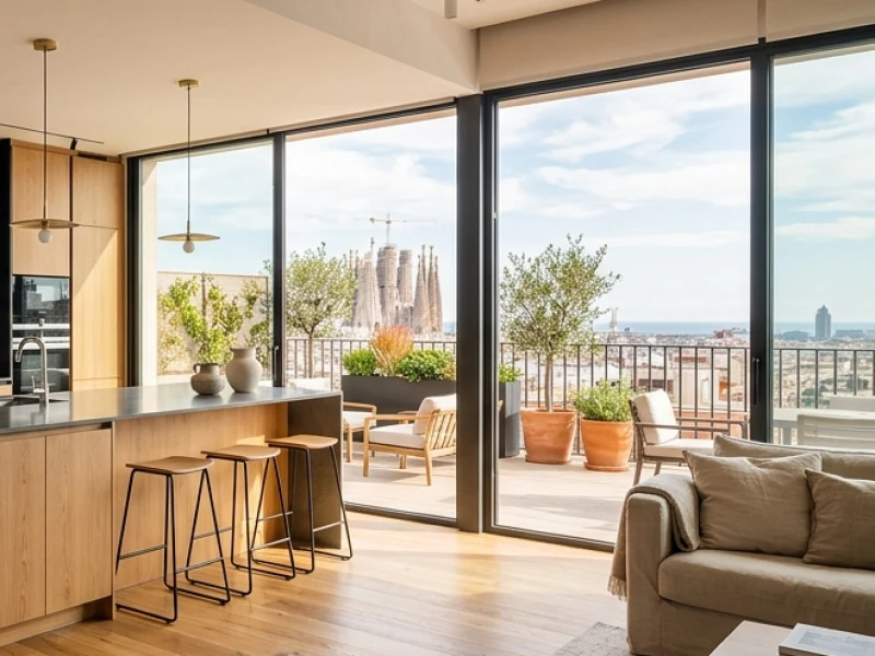 Cerramiento panorámico acristalado de terraza en ático con vistas a Barcelona en Les Corts